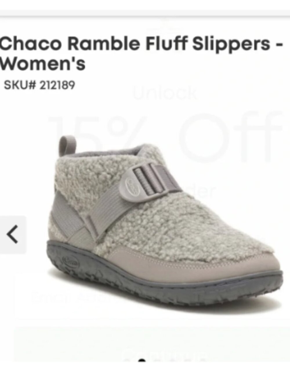 Chaco Ramble fluff slipper womens Gray Fleece teddy Strap Slip-On shoes outdoor